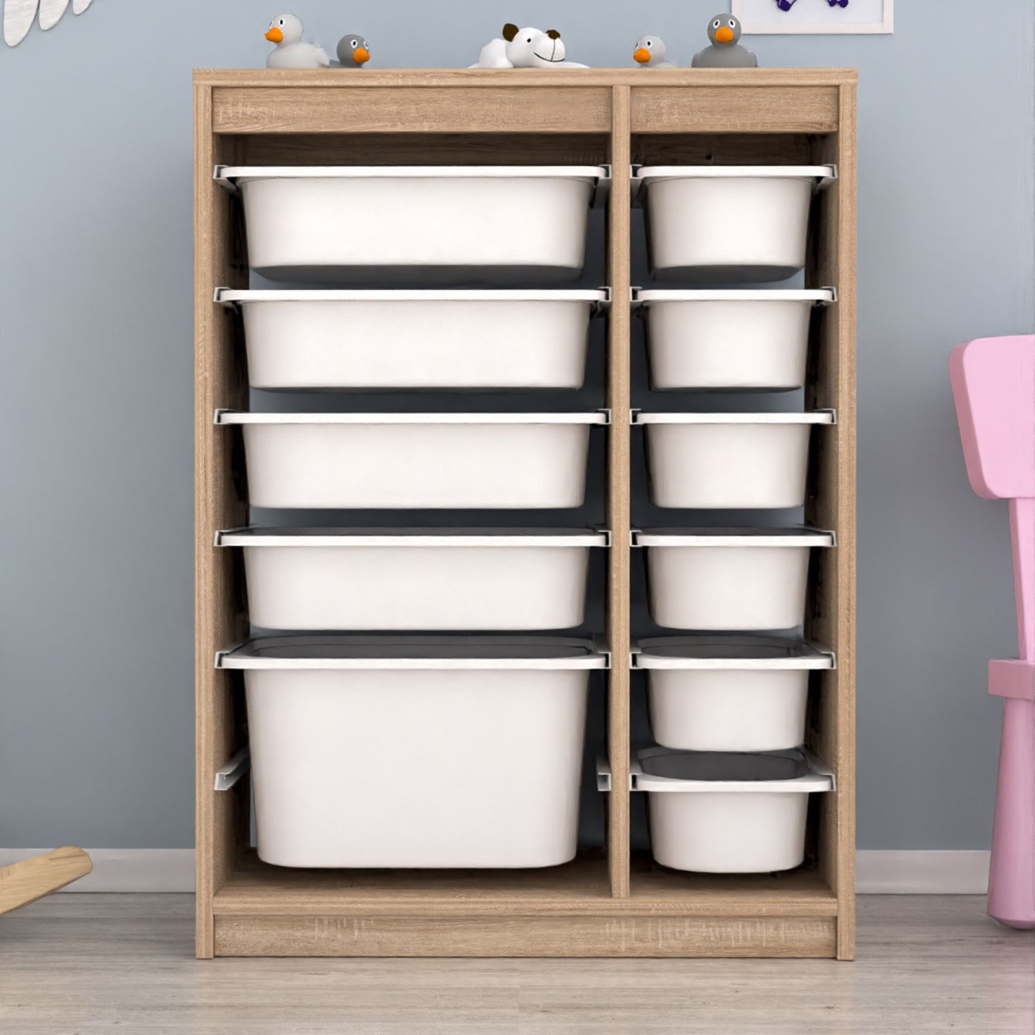 CHEST OF DRAWERS SANI HM18200.03 MELAMINE IN SONAMA-WHITE P.E. DRAWERS 69x29,6x91,8Hcm.