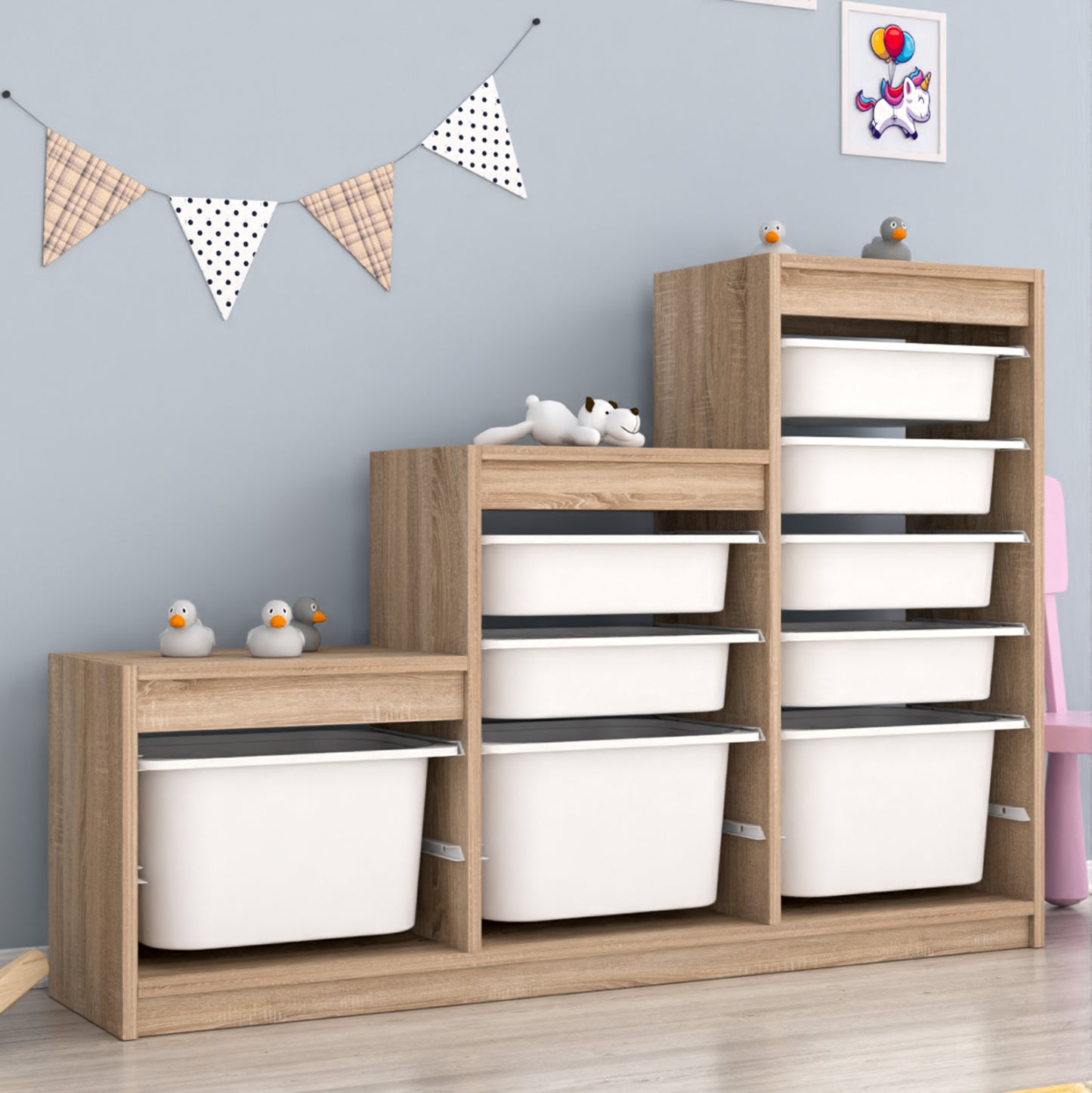 CHEST OF DRAWERS SANI HM18206.03 MELAMINE IN SONAMA-WHITE P.E. DRAWERS 132,3x29,6x93H cm.