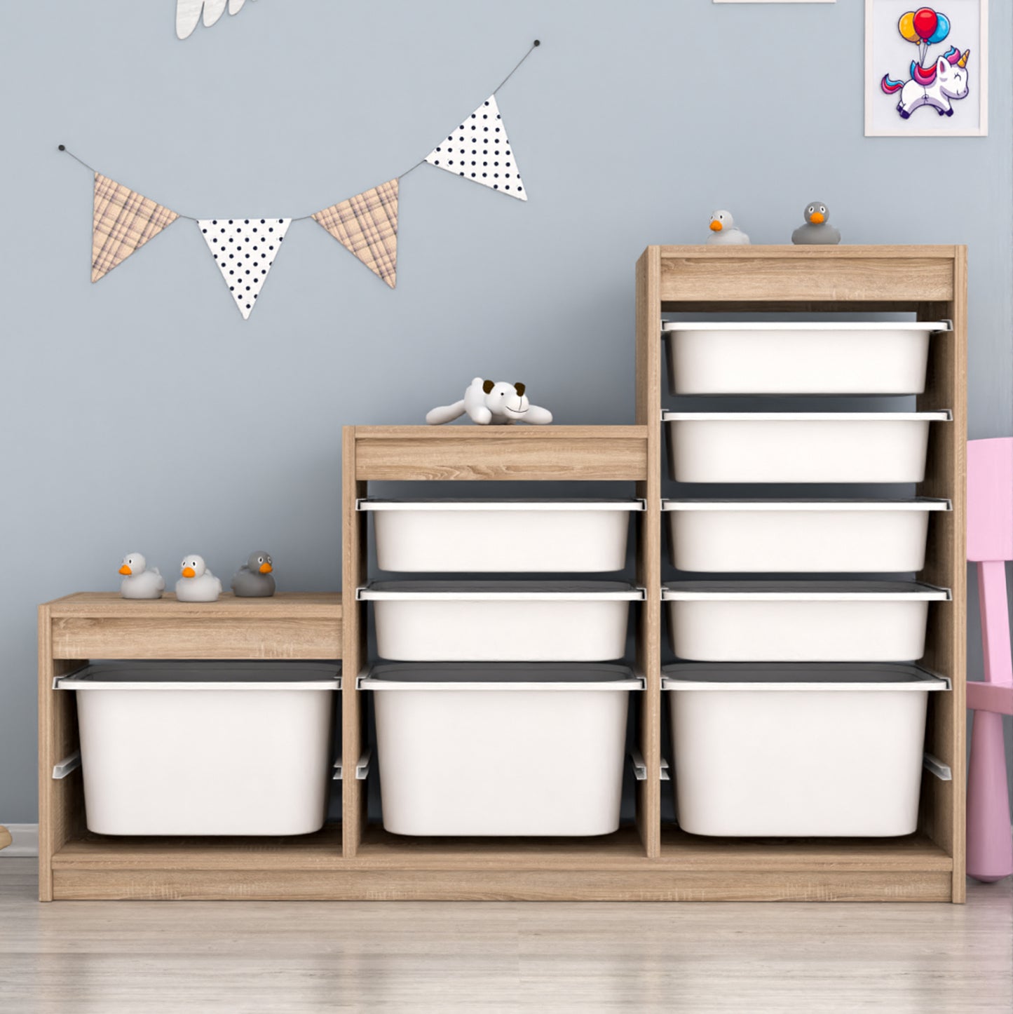 CHEST OF DRAWERS SANI HM18206.03 MELAMINE IN SONAMA-WHITE P.E. DRAWERS 132,3x29,6x93H cm.