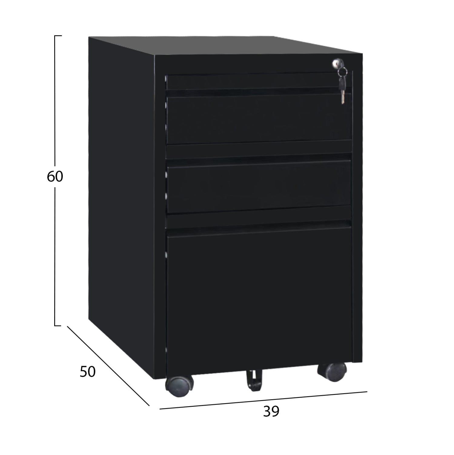 OFFICE CHEST OF DRAWERS SIDER HM6635.01 METAL IN BLACK--3 DRAWERS WITH LOCK 39x50x60Hcm.