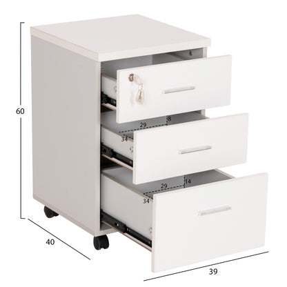 OFFICE DRAWERS WITH KEY LOCK VANCE HM2159 WHITE MELAMINE--WHEELS 39x40x60Hcm.