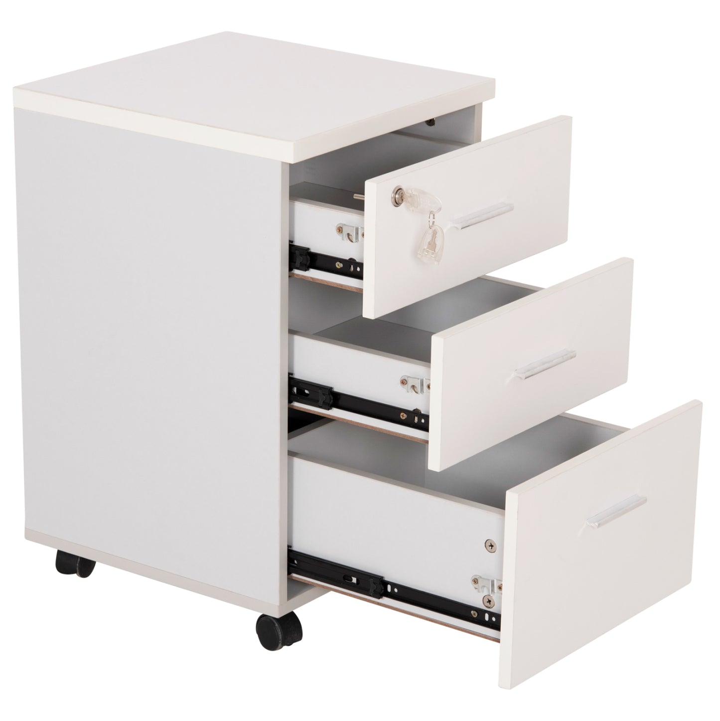OFFICE DRAWERS WITH KEY LOCK VANCE HM2159 WHITE MELAMINE--WHEELS 39x40x60Hcm.
