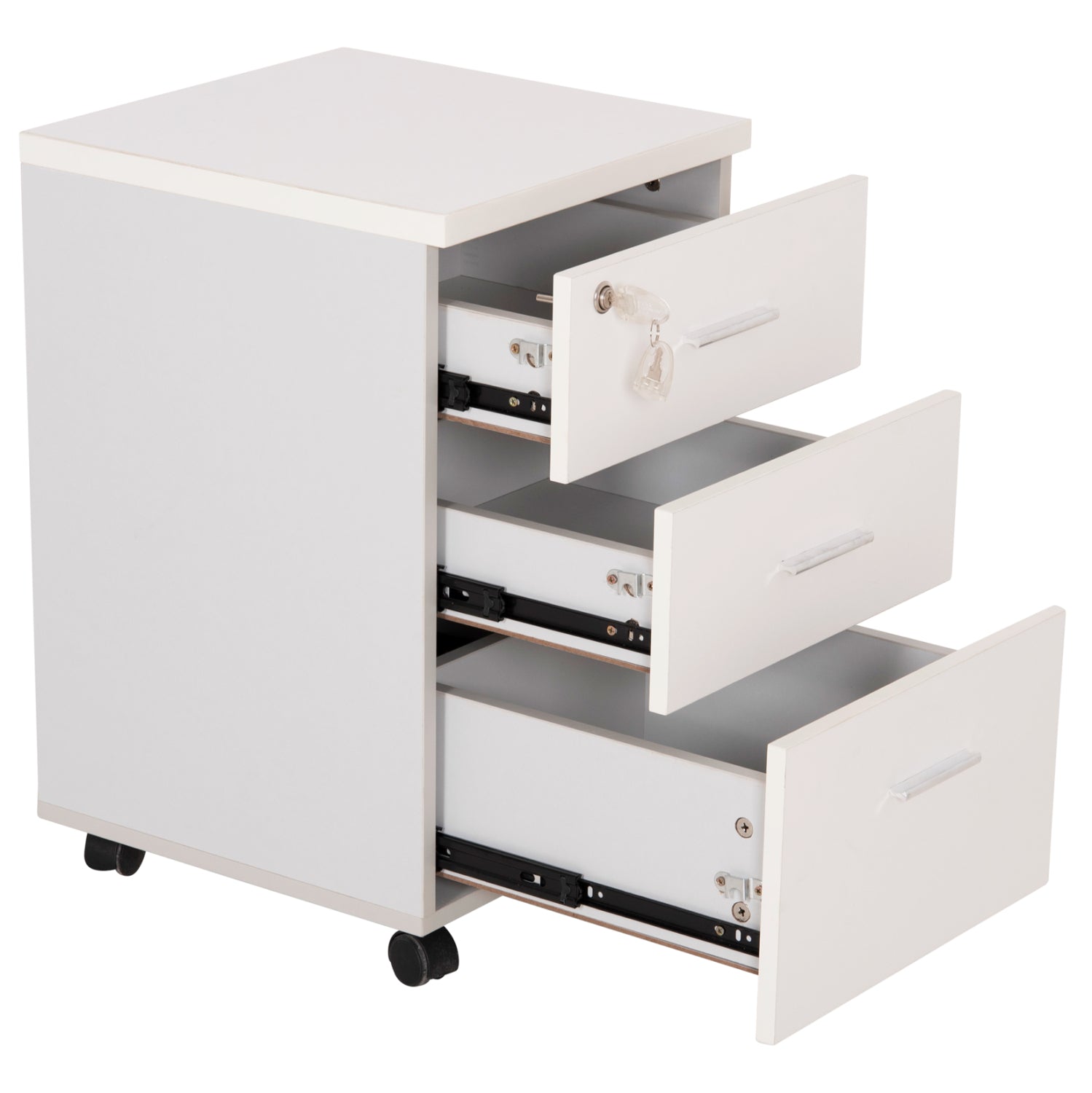 OFFICE DRAWERS WITH KEY LOCK VANCE HM2159 WHITE MELAMINE--WHEELS 39x40x60Hcm.