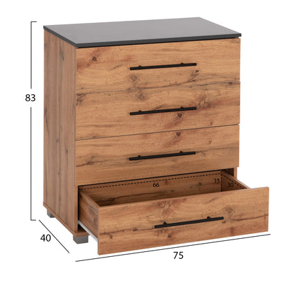 CHEST OF (4) DRAWERS CARYS HM745.12 MELAMINE IN NATURAL/GREY 75x40x83Hcm.