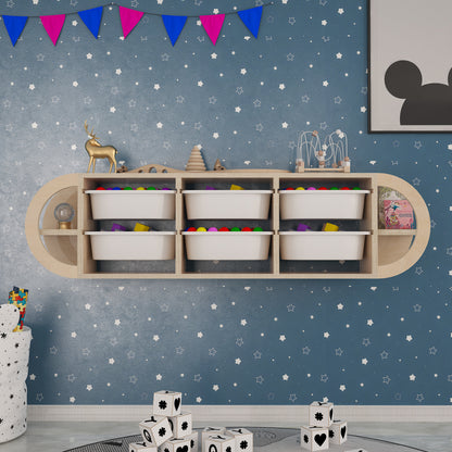 WALL CHEST OF DRAWERS KIKS HM18228.03 BIRCH WOOD & 6 WHITE P.E. DRAWERS 126x26x33Hcm.