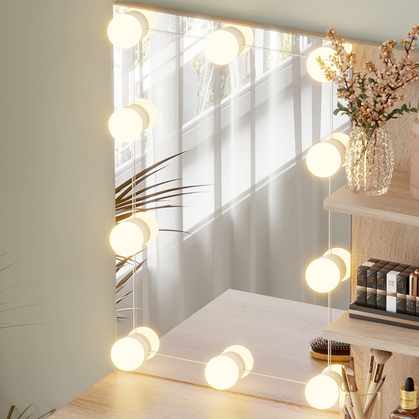 DRESSING TABLE WITH LED LIGHTS & SHELVES LAURYN HM2501.01 MELAMINE IN SONAMA 75x40x134.5Hcm.