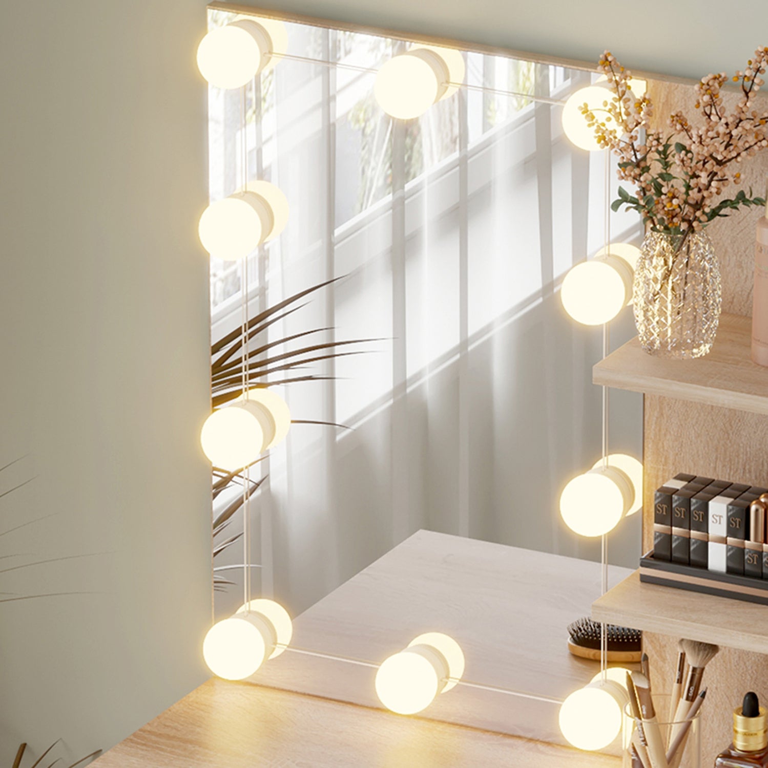 DRESSING TABLE WITH LED LIGHTS & SHELVES LAURYN HM2501.01 MELAMINE IN SONAMA 75x40x134.5Hcm.
