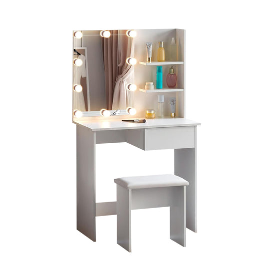 DRESSING TABLE WITH LED LIGHTS & SHELVES LAURYN HM2501.03 MELAMINE IN WHITE 75x40x134.5Hcm.