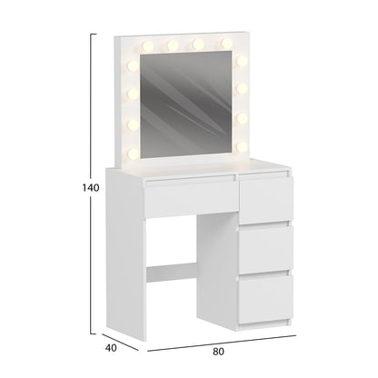 DRESSING TABLE WITH LED LIGHTS & DRAWERS KEITLIN HM2499.03 MELAMINE IN WHITE 80x40x140Hcm.