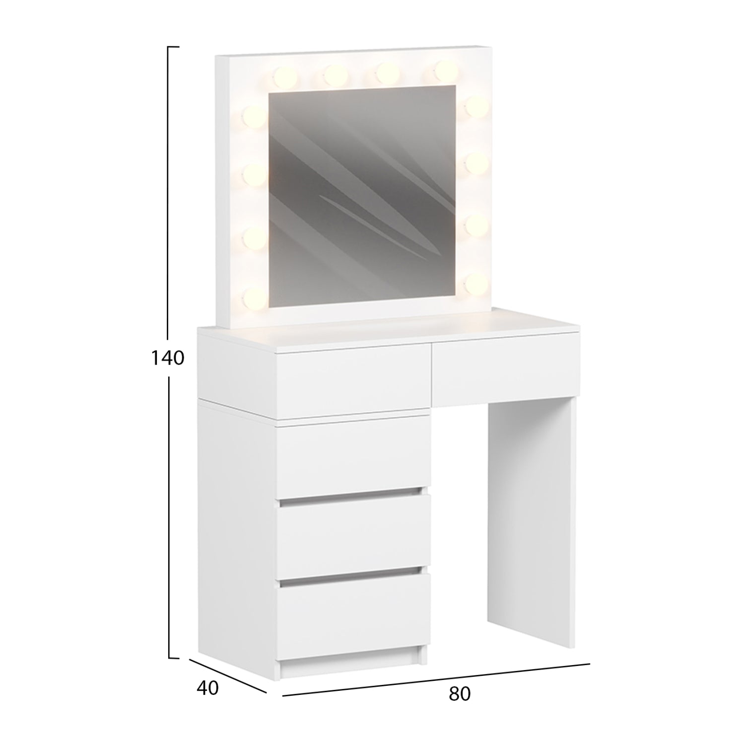 DRESSING TABLE WITH LED LIGHTS & DRAWERS BEYON HM2500.03 MELAMINE IN WHITE 80x40x140Hcm.