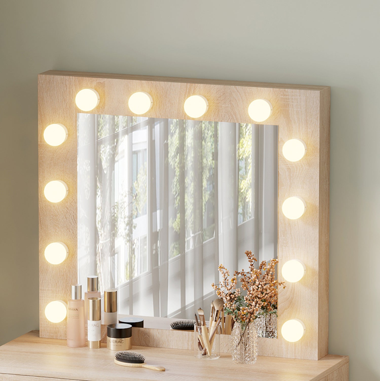 DRESSING TABLE WITH LED LIGHTS & DRAWERS BEYON HM2500.01 MELAMINE IN SONAMA 112.5x40.5x140Hcm.