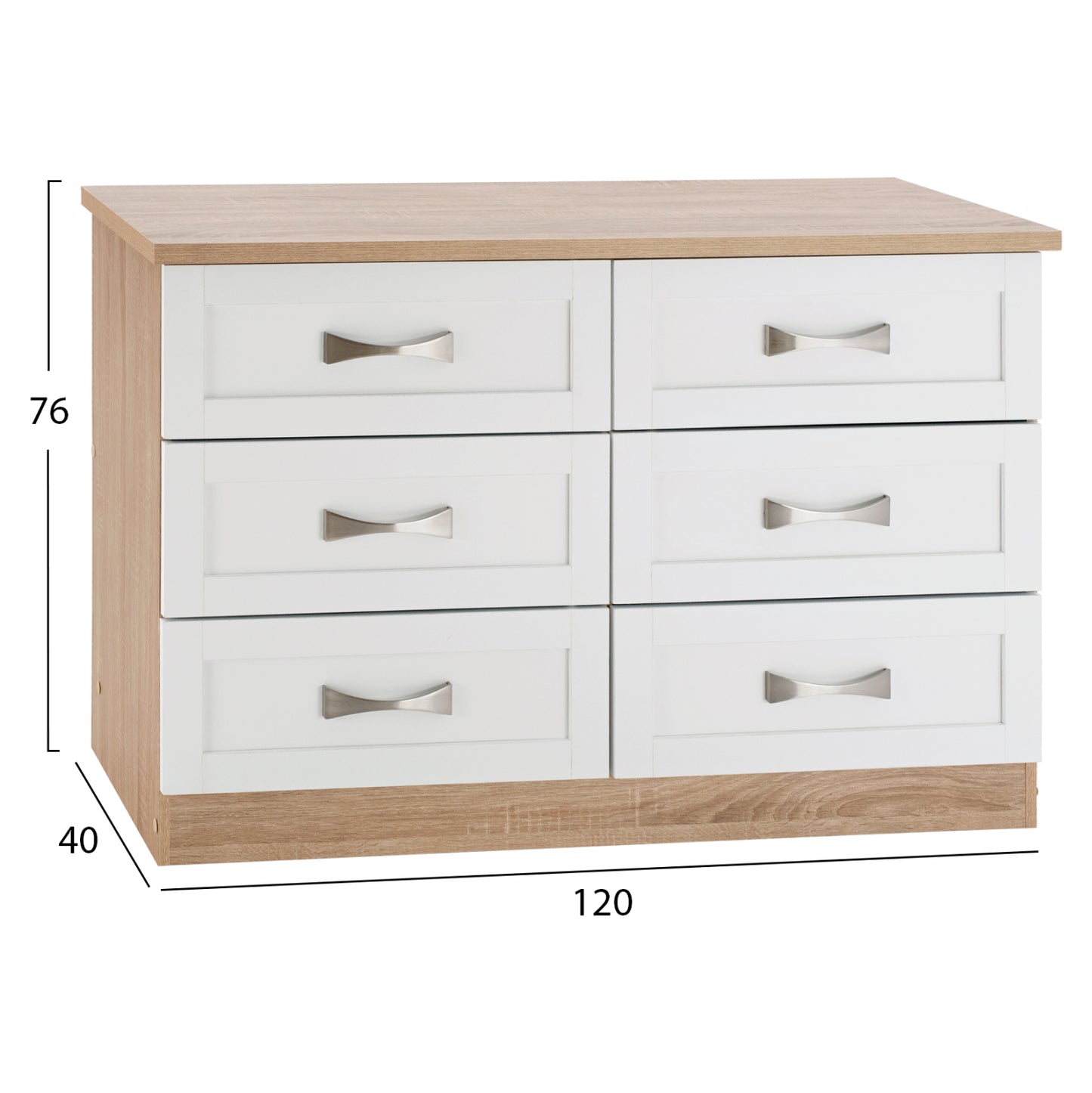 Bedroom dresser -drawer HM317.06 with 6 drawers Sonama-white 120x40x76cm
