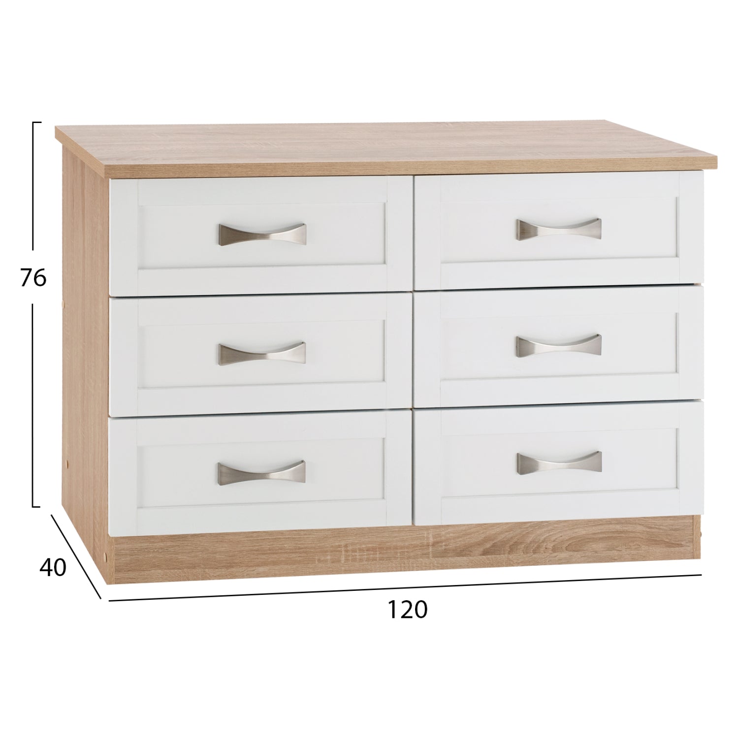 Bedroom dresser -drawer HM317.06 with 6 drawers Sonama-white 120x40x76cm