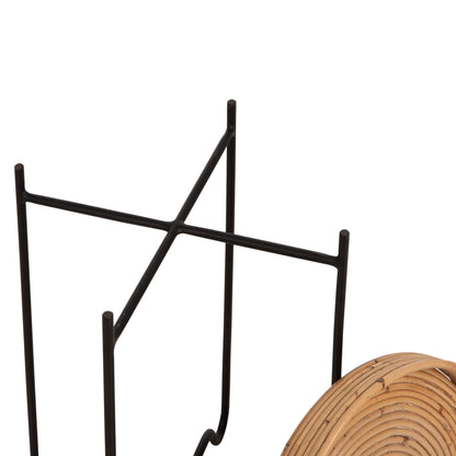 ROUND SIDE TABLE FLY HM7905 RATTAN IN NATURAL COLOR-BLACK METAL BASE Φ32x48Hcm.