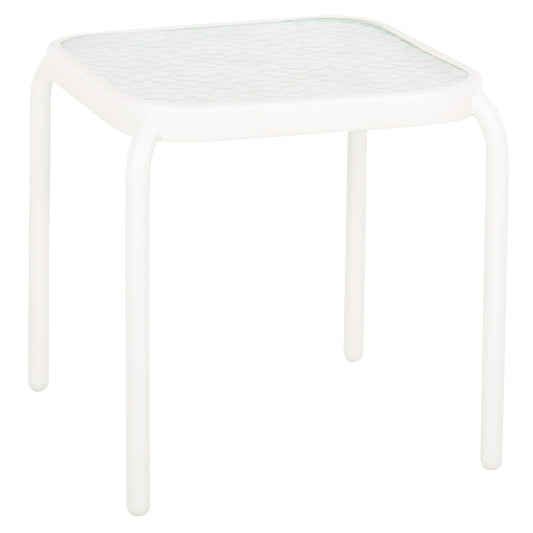 OUTDOOR SIDE TABLE SQUARE DIDO HM5975.02 METAL IN WHITE-GLASS 40x40x40Hcm.