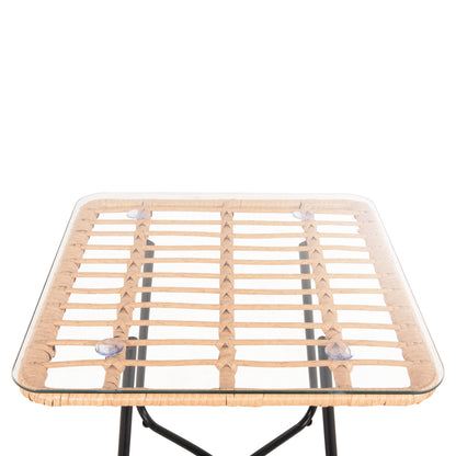 COFFEE TABLE GERRY HM5717.11 P.E.RATTAN IN BEIGE-BLACK METAL FRAME 50x50x47,5Hcm.