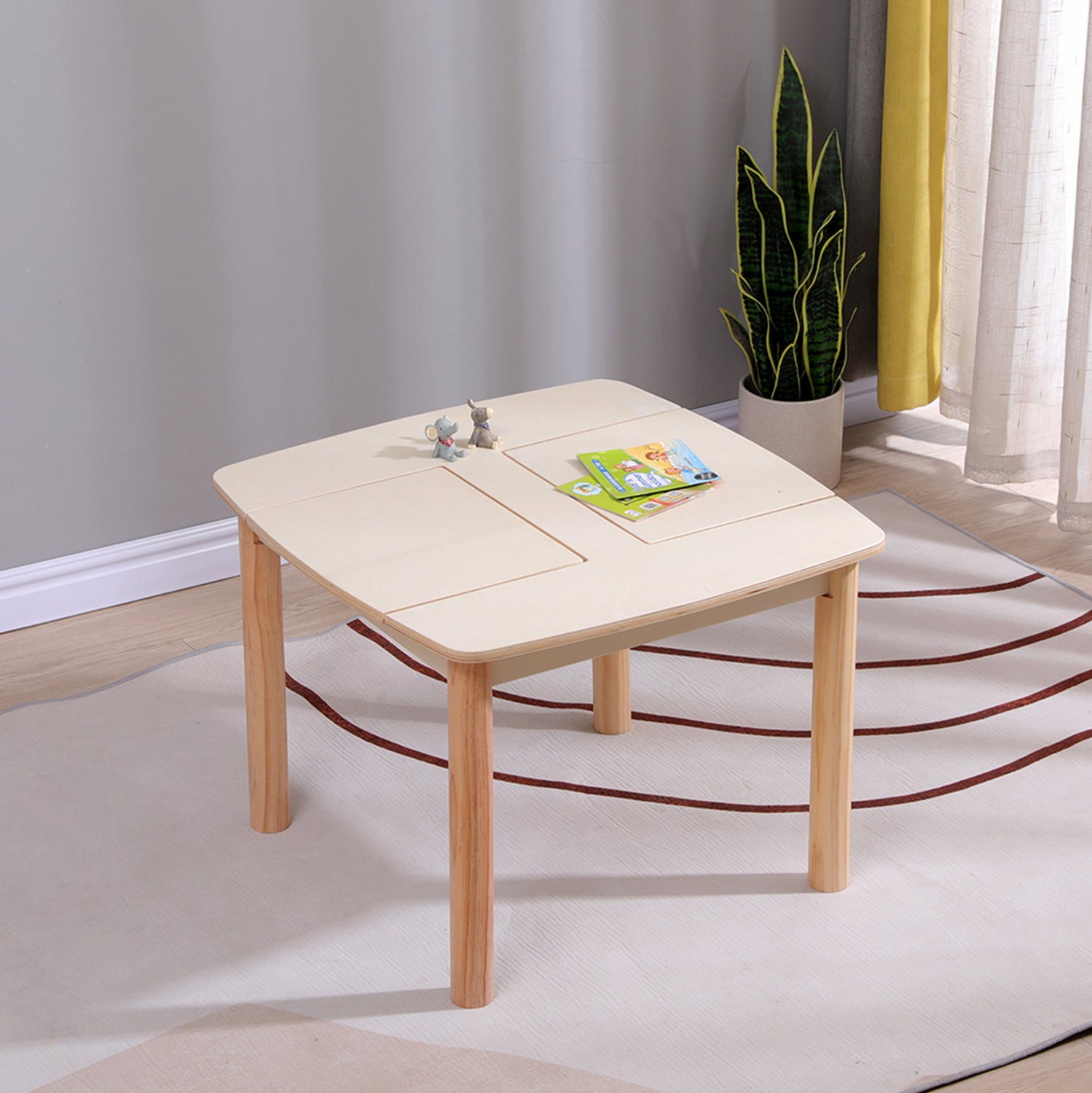 KIDS' TABLE WITH STORAGE SPACE RICKI HM18339.01 MDF & BIRCH WOOD IN NATURAL 65x65x47Hcm.