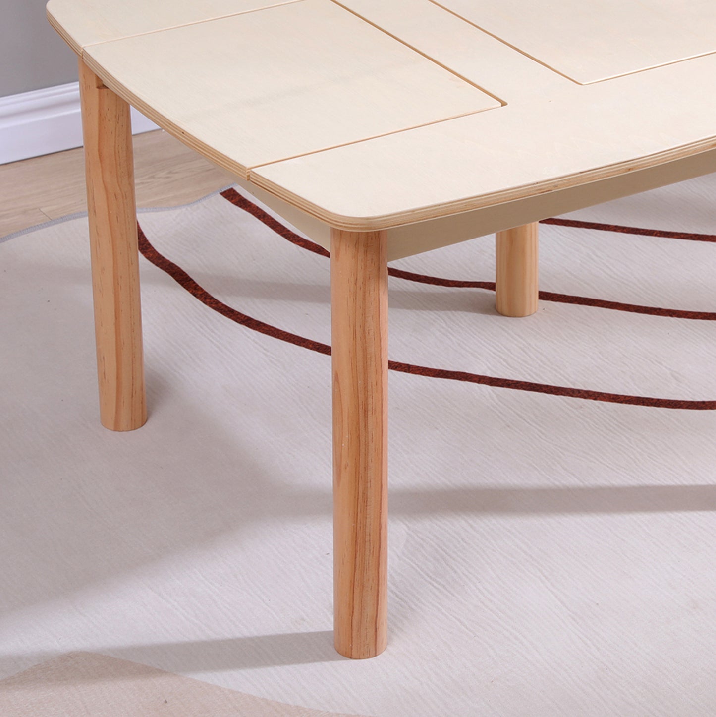 KIDS' TABLE WITH STORAGE SPACE RICKI HM18339.01 MDF & BIRCH WOOD IN NATURAL 65x65x47Hcm.
