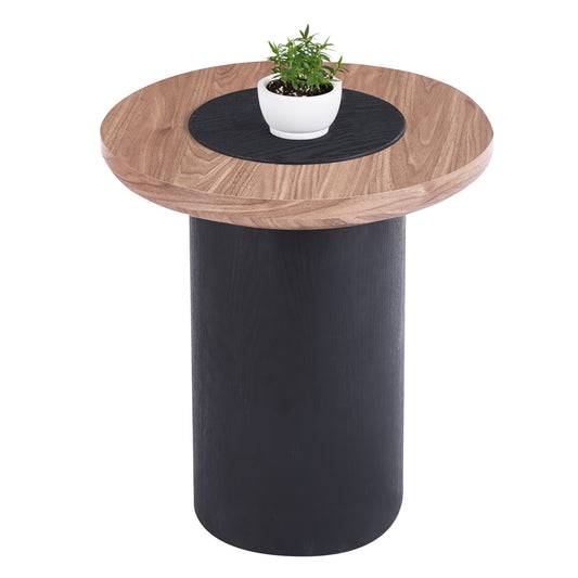 SIDE TABLE ROUND OVALON ΗΜ18434.05 MDF TOP IN WALNUT--MDF LEGS IN BLACK Φ45x50Hcm.