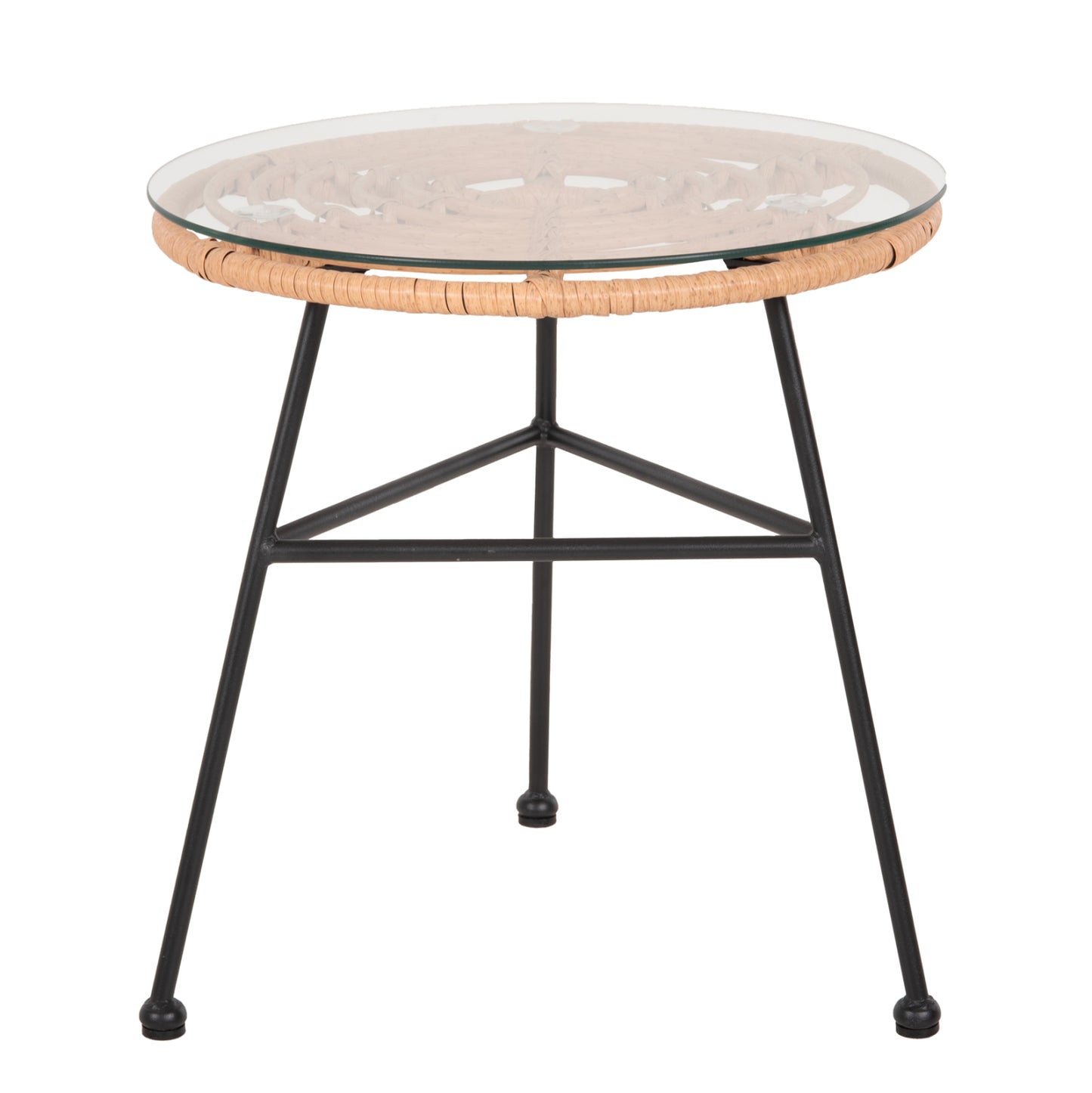 SIDE TABLE ROUND BLACK METAL ALLEGRA HM5459.11 BEIGE WICKER-GLASS Φ45x46Hcm.