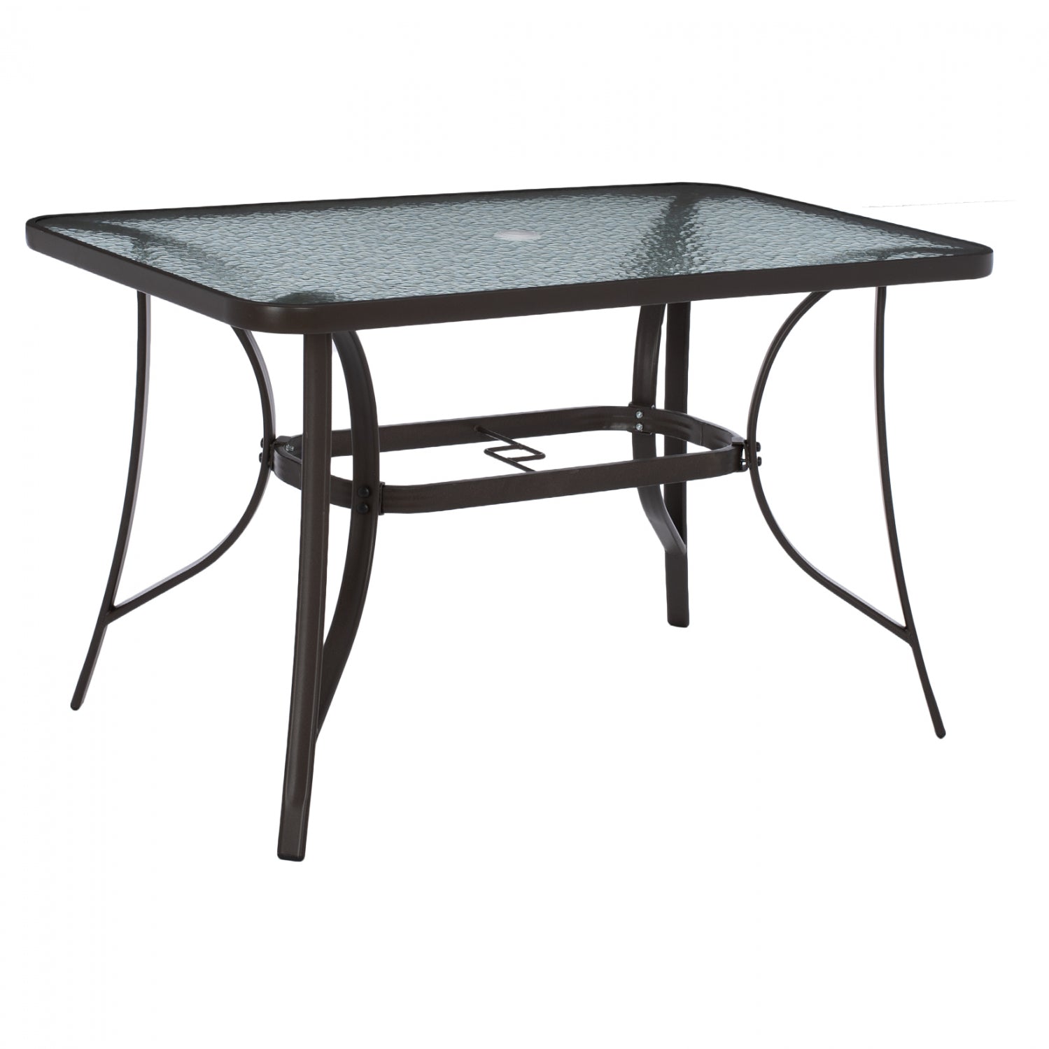 OUTDOOR TABLE BROWN METAL GLASS TOP WITH UMBRELLA HOLE 120Χ70Χ72Hcm.HM5021.12