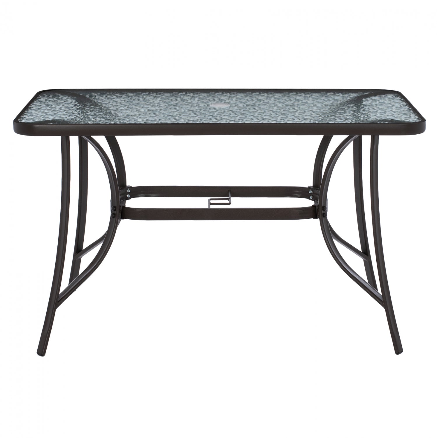 OUTDOOR TABLE BROWN METAL GLASS TOP WITH UMBRELLA HOLE 120Χ70Χ72Hcm.HM5021.12