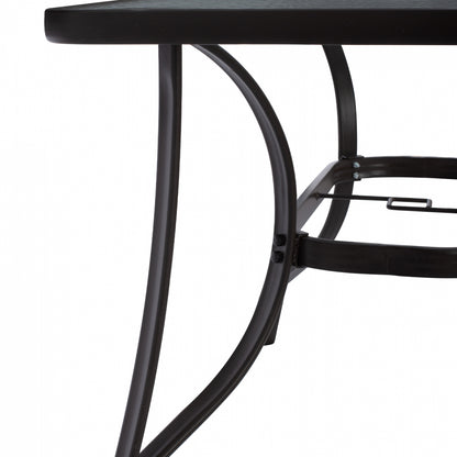 OUTDOOR TABLE BROWN METAL GLASS TOP WITH UMBRELLA HOLE 120Χ70Χ72Hcm.HM5021.12