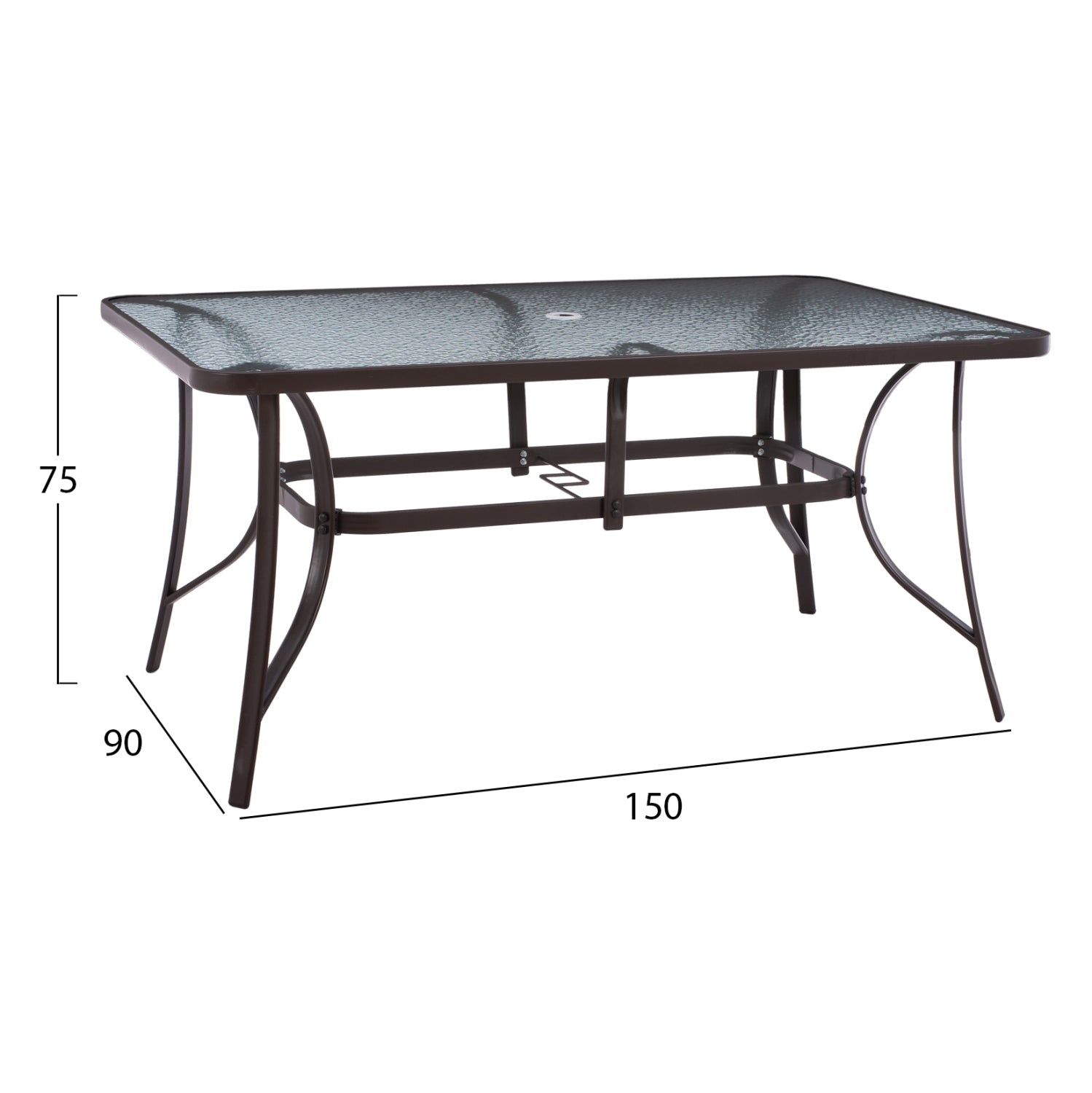 TABLE 150X90Χ75cm. METALLIC RECTANGULAR IN BROWN WITH UMBRELLA HOLE D38cm HM5145.12