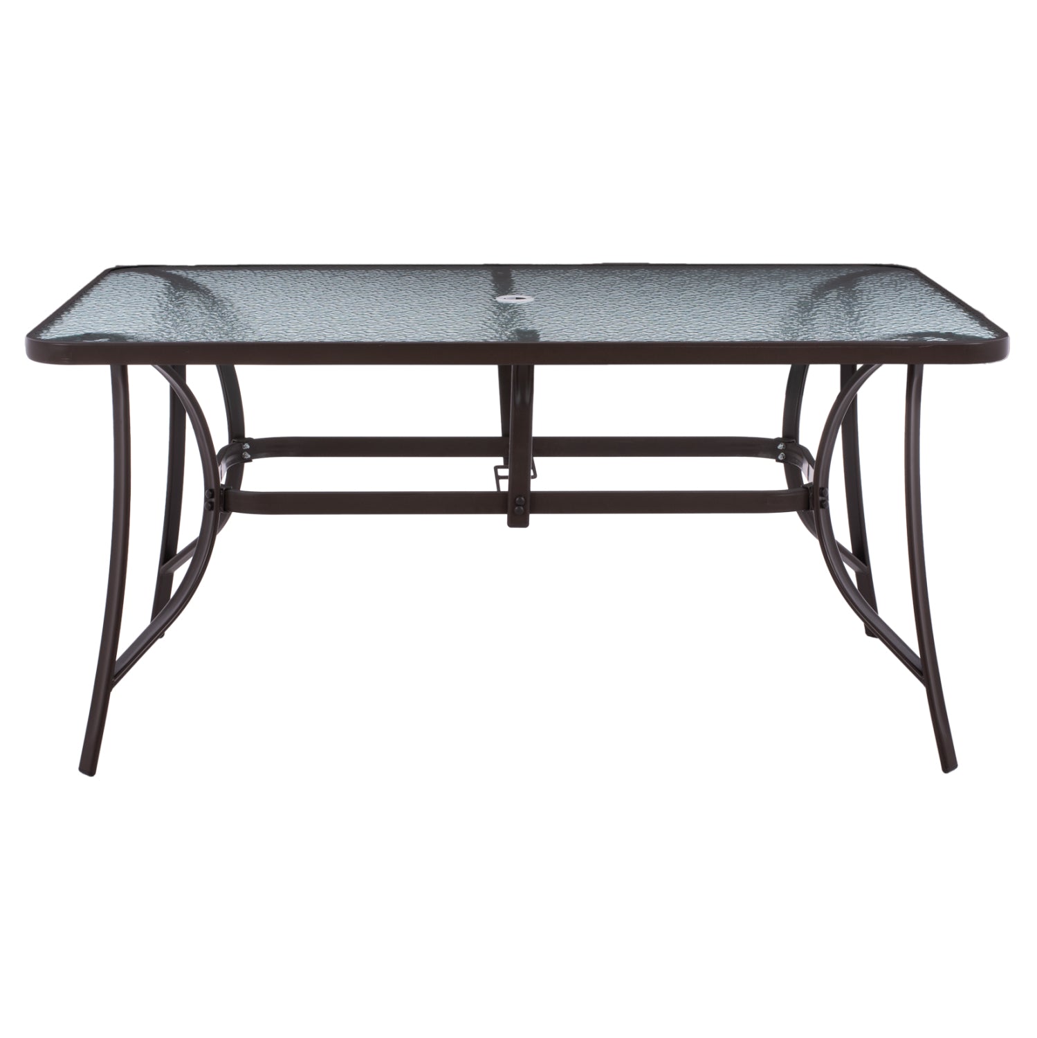 TABLE 150X90Χ75cm. METALLIC RECTANGULAR IN BROWN WITH UMBRELLA HOLE D38cm HM5145.12