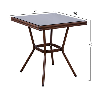 Aluminum Table 70X70X76H Bamboo Look HM5568.03 Brown with Glass
