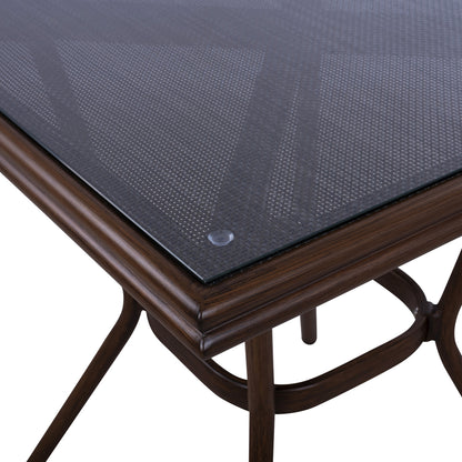 Aluminum Table 70X70X76H Bamboo Look HM5568.03 Brown with Glass