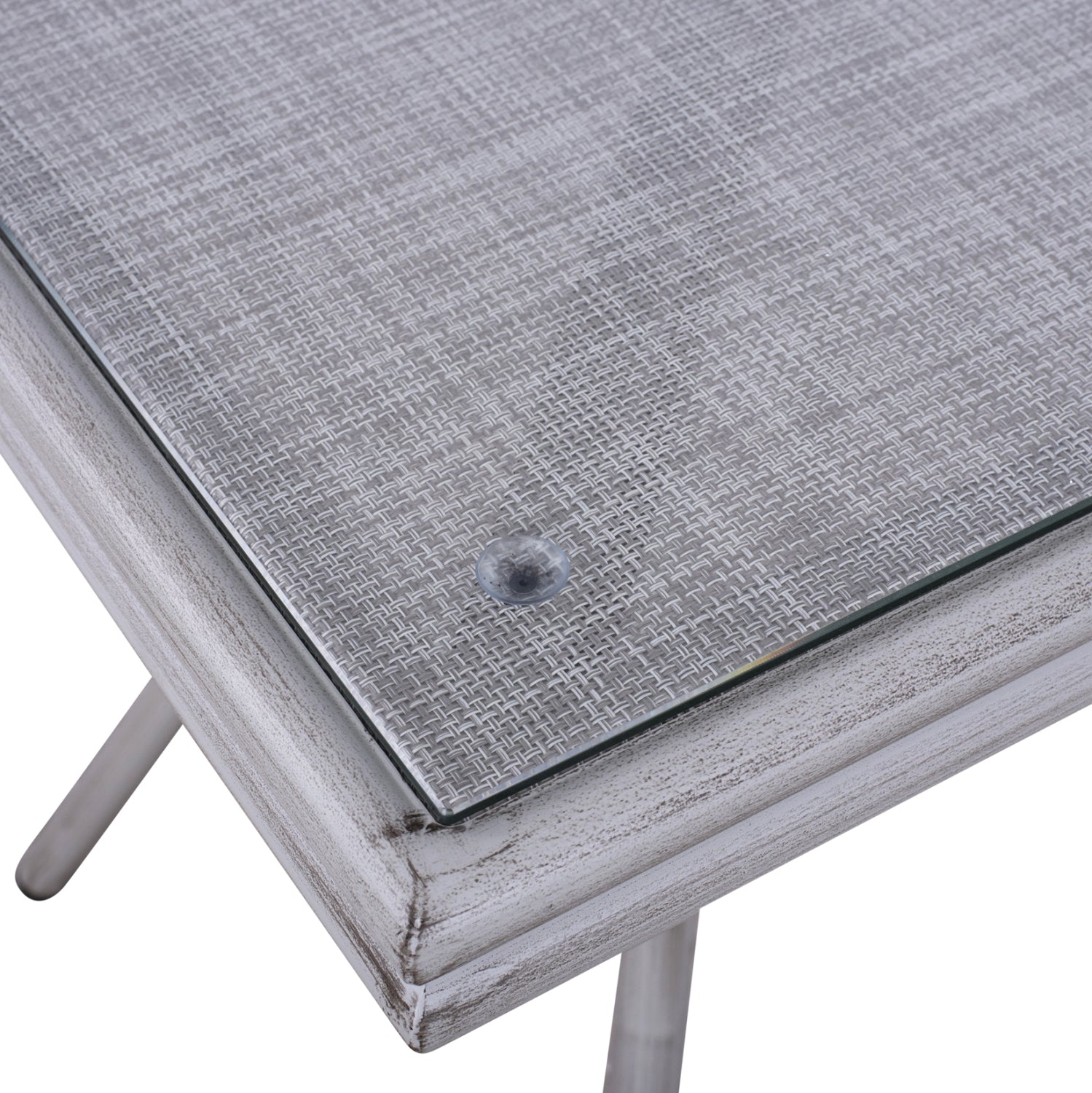 Aluminum Table 70X70X76 Bamboo Look HM5568.01 White Patina with Glass