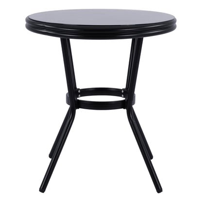 Aluminum Table '70cm Bamboo Look HM5532.02 Black with Glass Φ70X76 cm