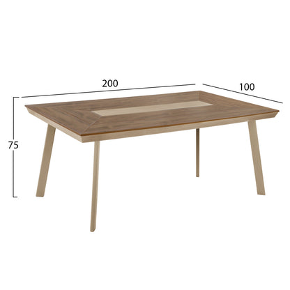 ALUMINUM DINING TABLE TABER HM5131.04 CAPPUCCINO COLOR WITH POLYWOOD TOP 200x100x75Hcm.