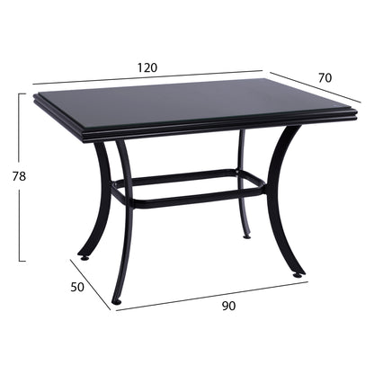 ALUMINUM DINING TABLE JAXEN HM5533.02 BLACK WITH TEMPERED GLASS TOP & TEXTILENE 120x70x78Hcm.