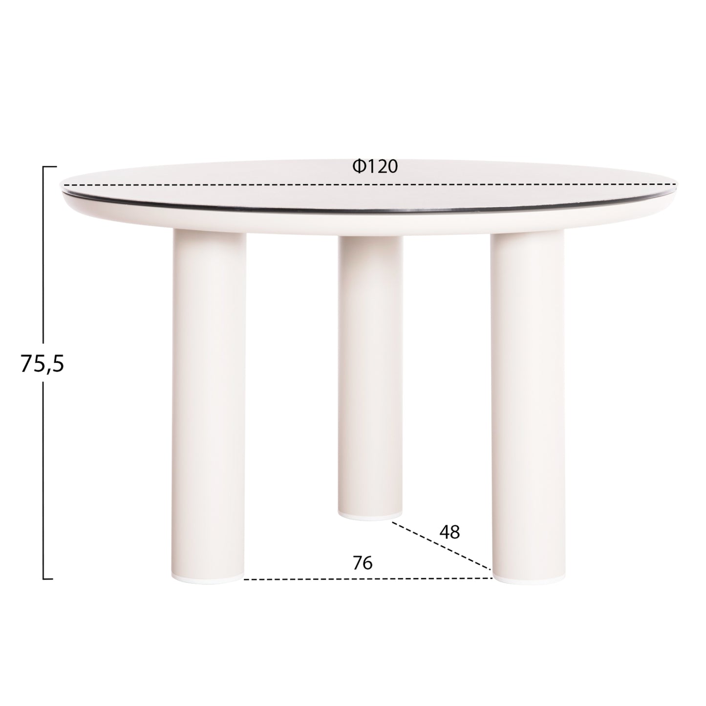 ALUMINUM ROUND TABLE DOSUN HM6201.02 CREAM WHITE FRAME-3D PRINTED GLASS TOP WITH CERAMIC LOOK Φ120cm.
