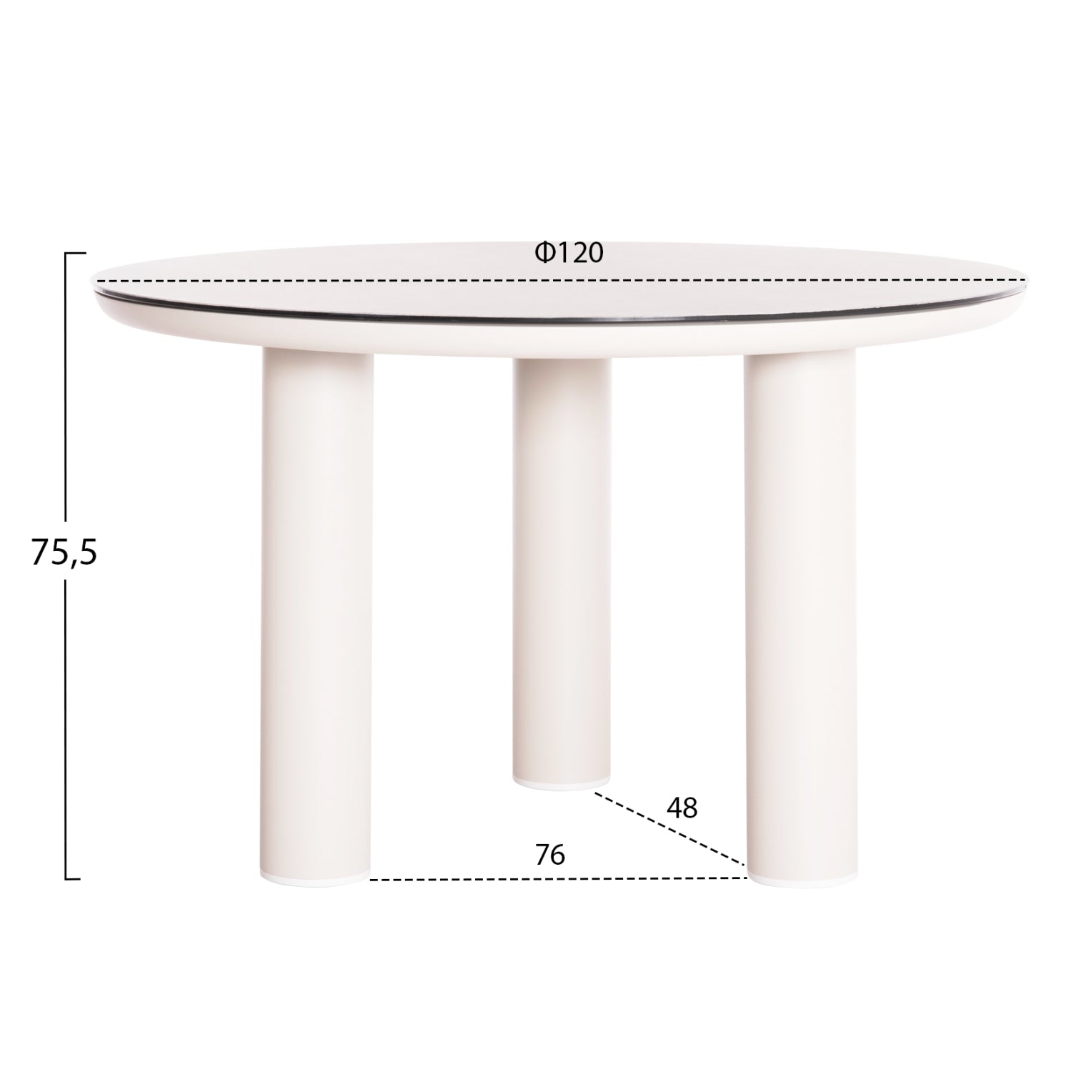 ALUMINUM ROUND TABLE DOSUN HM6201.02 CREAM WHITE FRAME-3D PRINTED GLASS TOP WITH CERAMIC LOOK Φ120cm.