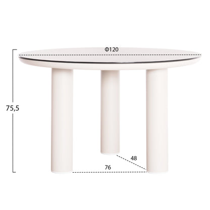 ALUMINUM ROUND TABLE DOSUN HM6201.02 CREAM WHITE FRAME-3D PRINTED GLASS TOP WITH CERAMIC LOOK Φ120cm.