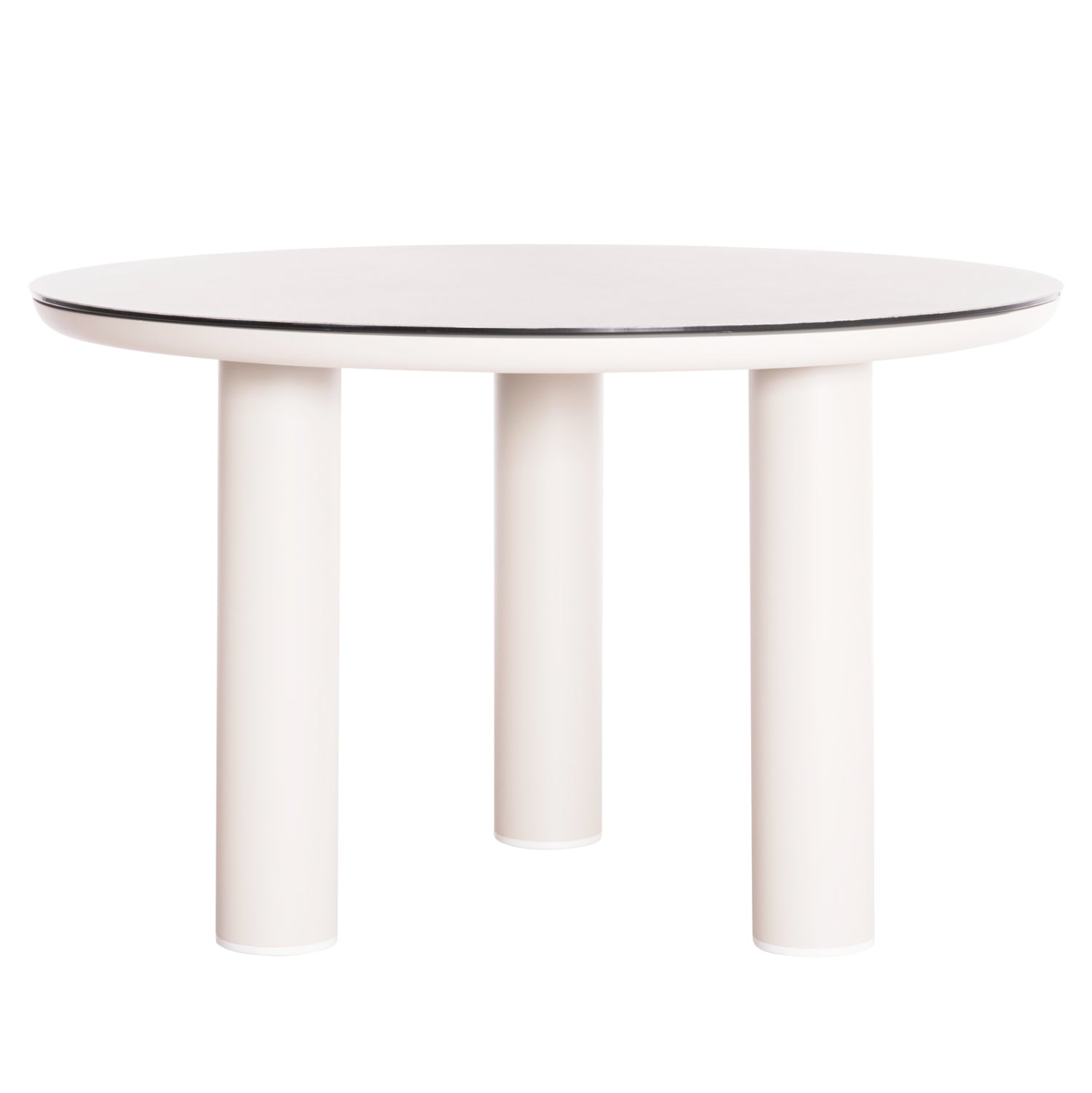 ALUMINUM ROUND TABLE DOSUN HM6201.02 CREAM WHITE FRAME-3D PRINTED GLASS TOP WITH CERAMIC LOOK Φ120cm.