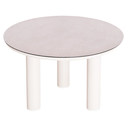 ALUMINUM ROUND TABLE DOSUN HM6201.02 CREAM WHITE FRAME-3D PRINTED GLASS TOP WITH CERAMIC LOOK Φ120cm.