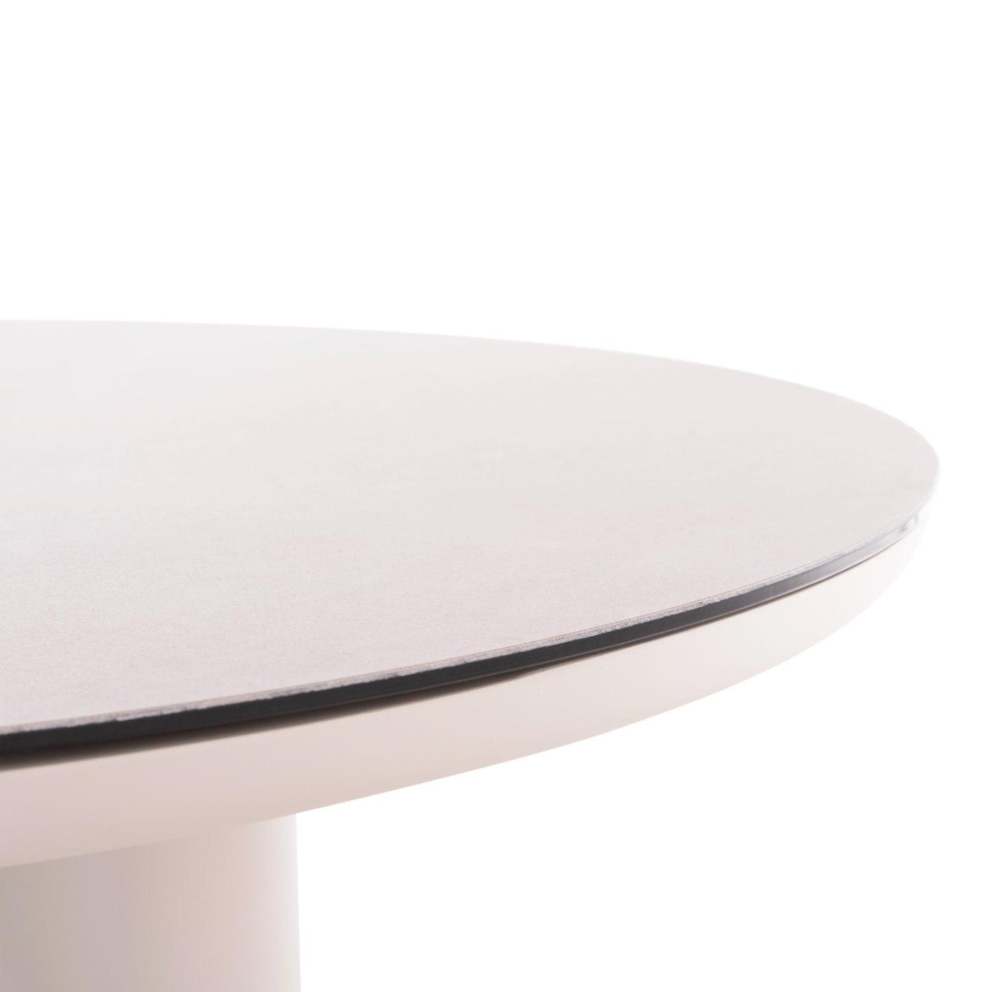 ALUMINUM ROUND TABLE DOSUN HM6201.02 CREAM WHITE FRAME-3D PRINTED GLASS TOP WITH CERAMIC LOOK Φ120cm.