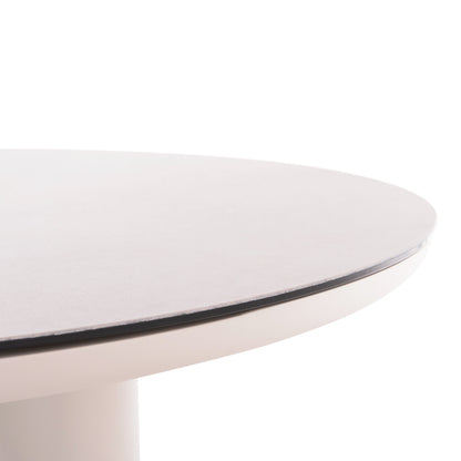 ALUMINUM ROUND TABLE DOSUN HM6201.02 CREAM WHITE FRAME-3D PRINTED GLASS TOP WITH CERAMIC LOOK Φ120cm.