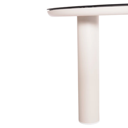 ALUMINUM ROUND TABLE DOSUN HM6201.02 CREAM WHITE FRAME-3D PRINTED GLASS TOP WITH CERAMIC LOOK Φ120cm.