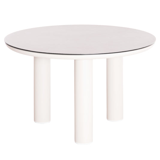 ALUMINUM ROUND TABLE DOSUN HM6201.02 CREAM WHITE FRAME-3D PRINTED GLASS TOP WITH CERAMIC LOOK Φ120cm.