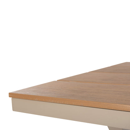 ALUMINUM RECTANGULAR TABLE TAWNEE HM6037.04 CHAMPAGNE COLOR-POLYWOOD IN NATURAL WOOD 150x89,5x73H