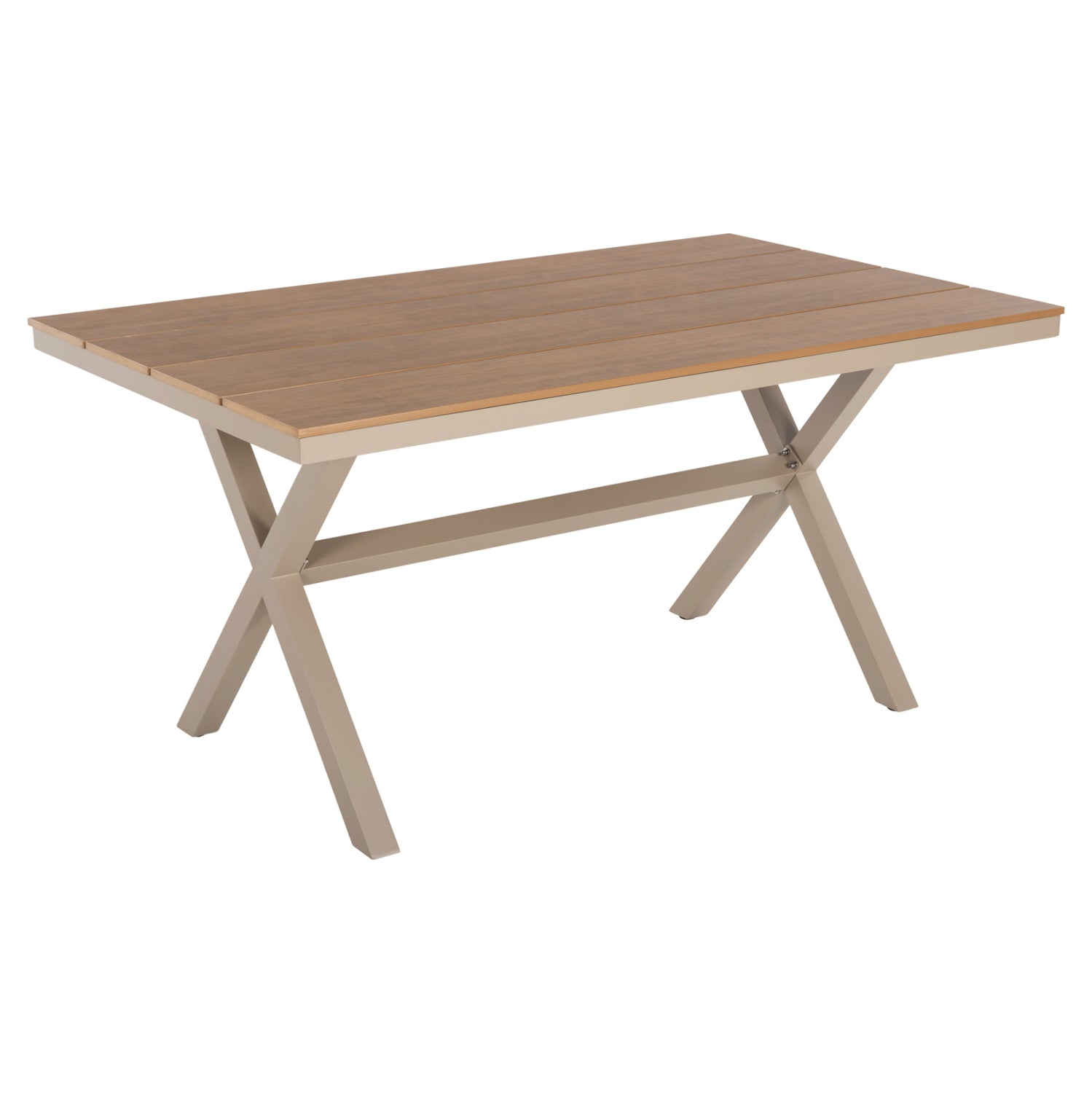 ALUMINUM RECTANGULAR TABLE TAWNEE HM6037.04 CHAMPAGNE COLOR-POLYWOOD IN NATURAL WOOD 150x89,5x73H