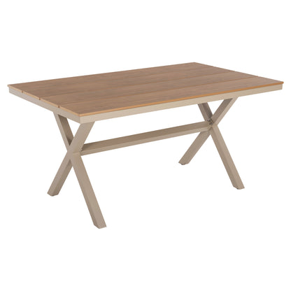 ALUMINUM RECTANGULAR TABLE TAWNEE HM6037.04 CHAMPAGNE COLOR-POLYWOOD IN NATURAL WOOD 150x89,5x73H
