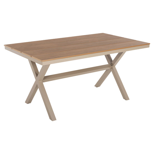ALUMINUM RECTANGULAR TABLE TAWNEE HM6037.04 CHAMPAGNE COLOR-POLYWOOD IN NATURAL WOOD 150x89,5x73H