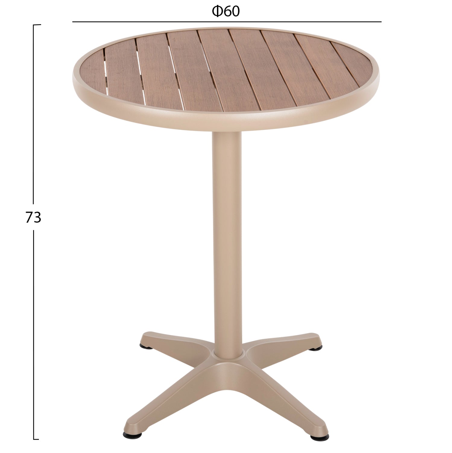 ALUMINUM ROUND TABLE ALEXA HM6086.04 CHAMPAGNE-POLYWOOD TOP IN NATURAL COLOR Φ60x73Hcm.
