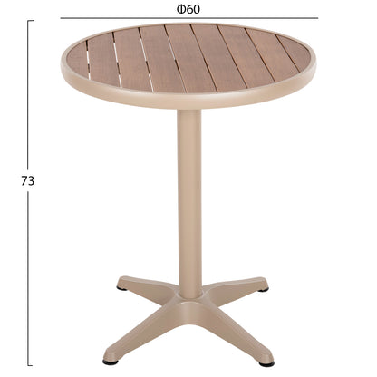 ALUMINUM ROUND TABLE ALEXA HM6086.04 CHAMPAGNE-POLYWOOD TOP IN NATURAL COLOR Φ60x73Hcm.